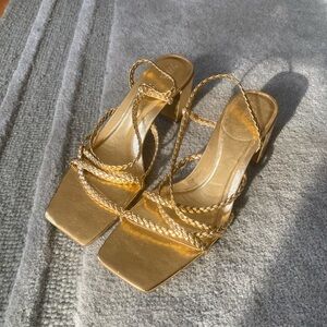 Zara gold strappy block heel, never worn!